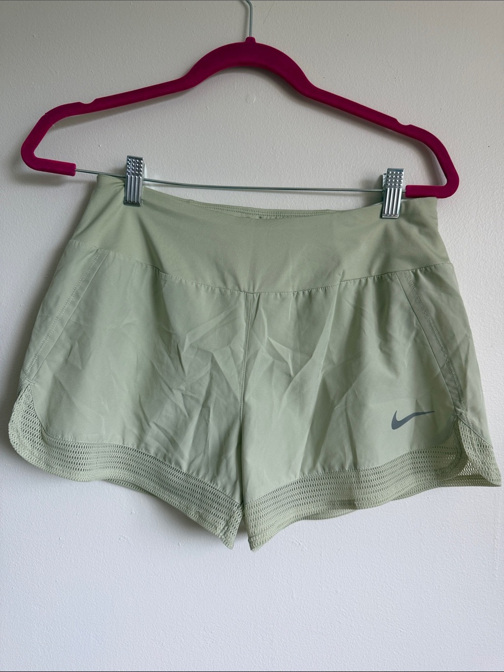 Nike Women’s Sage Green Athletic Shorts with Mesh Trim
